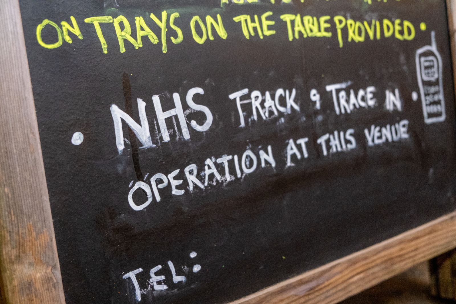 Sign outside UK business reads "NHS track & trace in operation at this venue" - nhs test and trace privacy