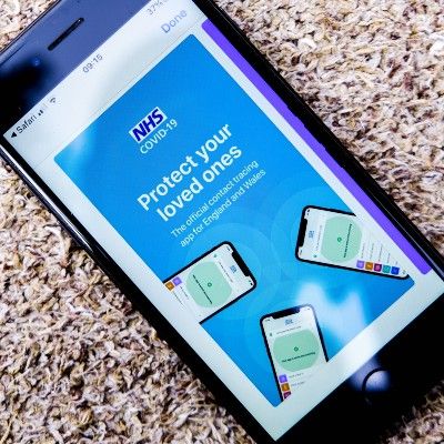 NHS Test and Trace app screen on smartphone
