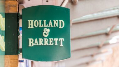 Holland and Barrett logo sign in Daventry town centre