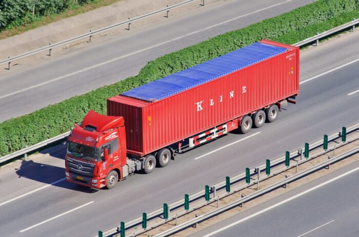 Chinese truck with K Line container.