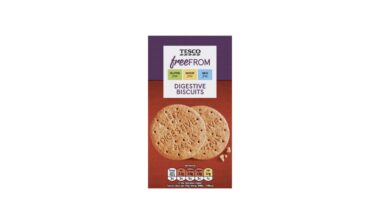 Box of Tesco Free From Digestive Biscuits