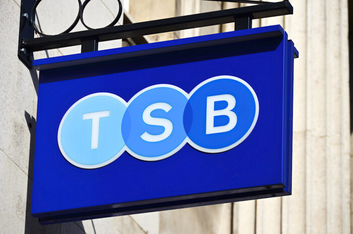 Close up of TSB signage on an exterior building.