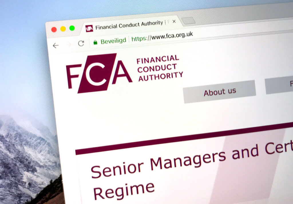 Close up of the FCA website displayed on a computer screen.