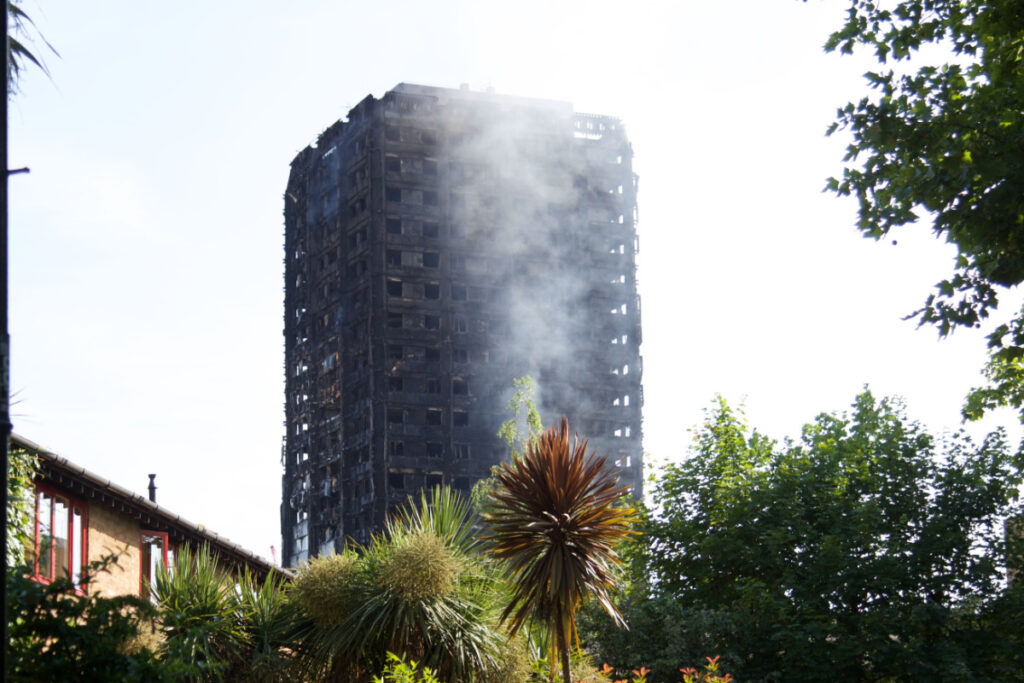 Grenfell Tower after the fire Latimer Rd London UK W10 on 14th June 2017