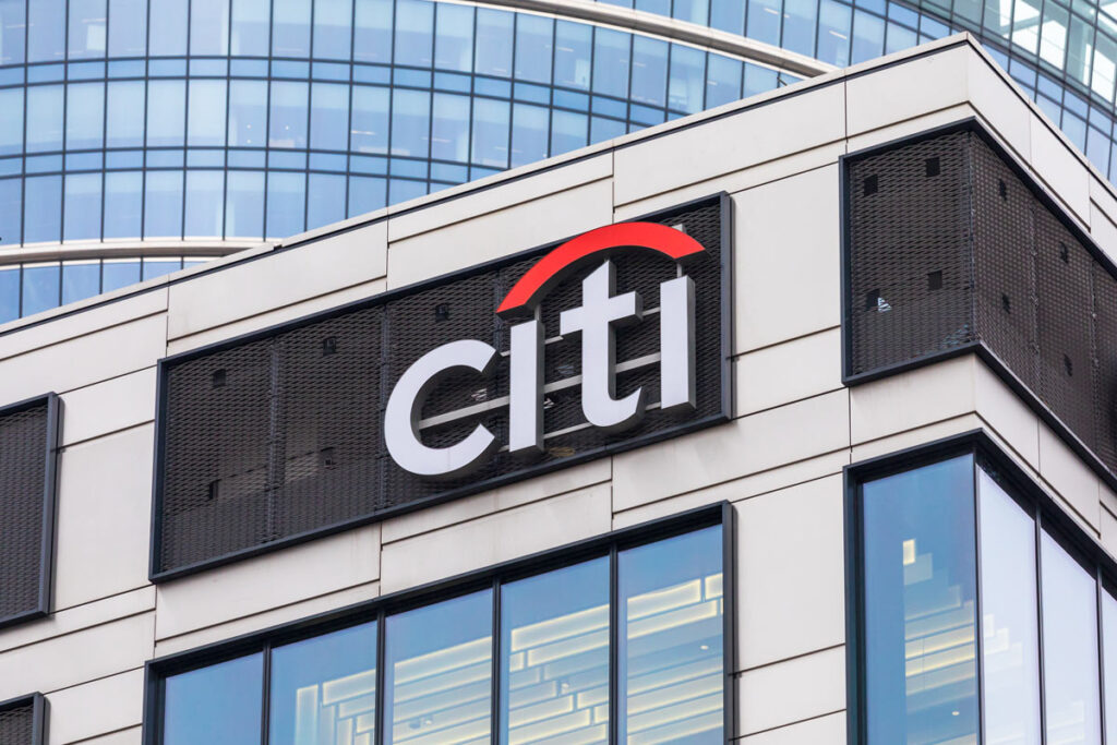 Citigroup logo signage on a building, representing the UK bond prices collusion lawsuit.