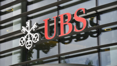 Close up of UBS signage, representing the UBS fine.