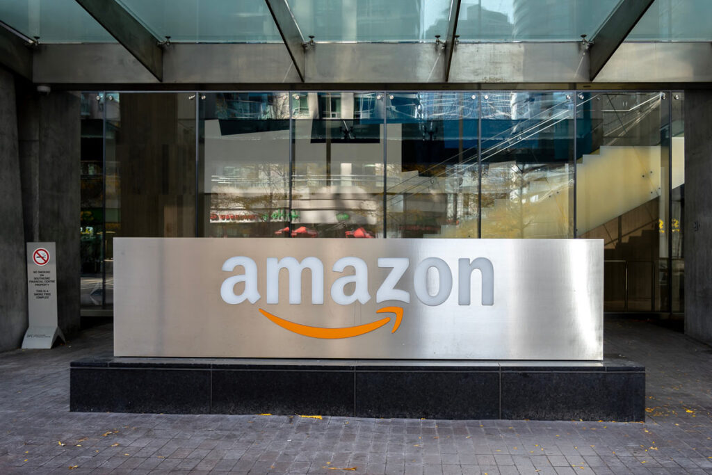 Amazon headquarters signage, representing the Amazon antitrust class action.