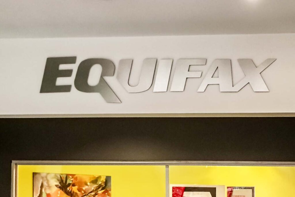 Close up of Equifax signage, representing the Equifax data breach.