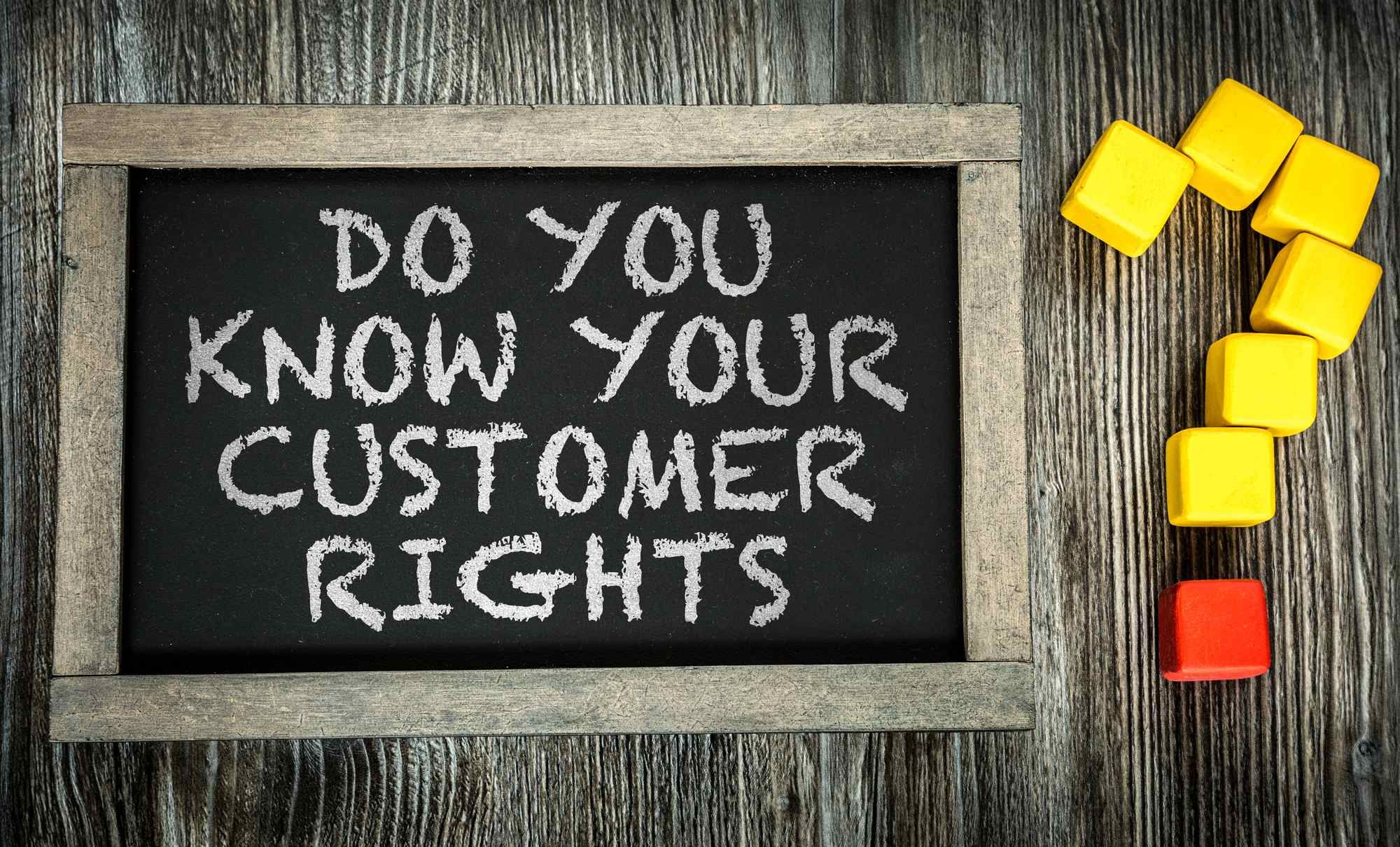 do you know your rights written on chalk board regarding information on how consumer law applies to businesses 