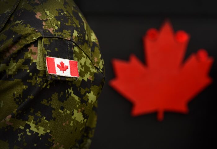 Flag of Canada on the military uniform