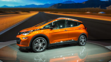 A 2017 Chevrolet Bolt EV car at the North American International Auto Show (NAIAS), one of the most influential car shows in the world each year.
