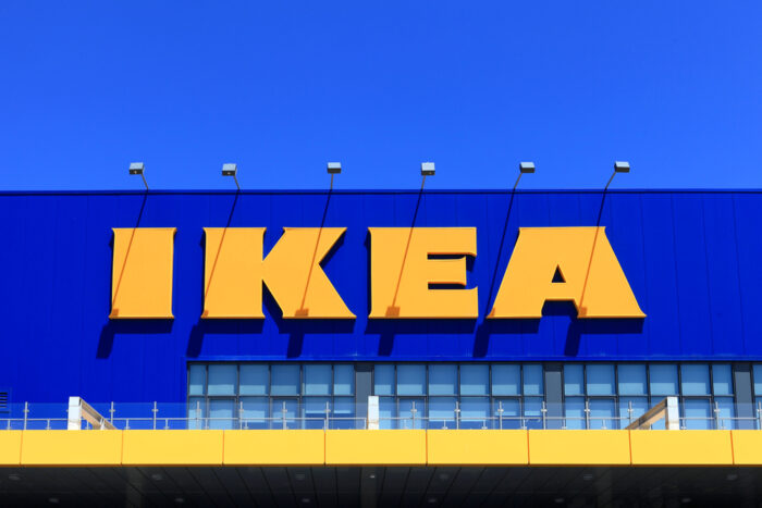 Typical IKEA sign with clear blue sky in the background.