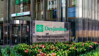 Desjardins sign outside their head office in Toronto. Desjardins settlement