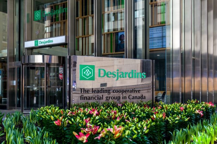 Desjardins sign outside their head office in Toronto, representing the Desjardins class action lawsuit settlement