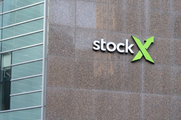 StockX sign on its headquarters office building in Detroit, Michigan, USA.