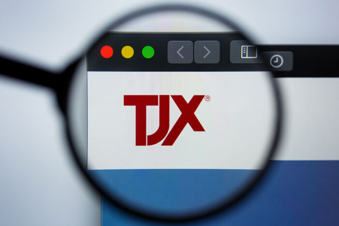 Close up of TJX website on a computer screen.