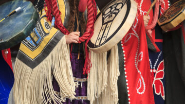 First Nation (Native) dancers performing at the Victoria Aboriginal Cultural Festival.