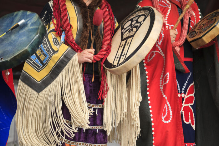 First Nation (Native) dancers performing at the Victoria Aboriginal Cultural Festival.