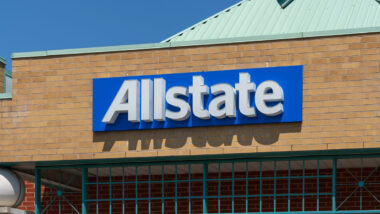 Close up of Allstate sign at its office in Oakville, ON, Canada.