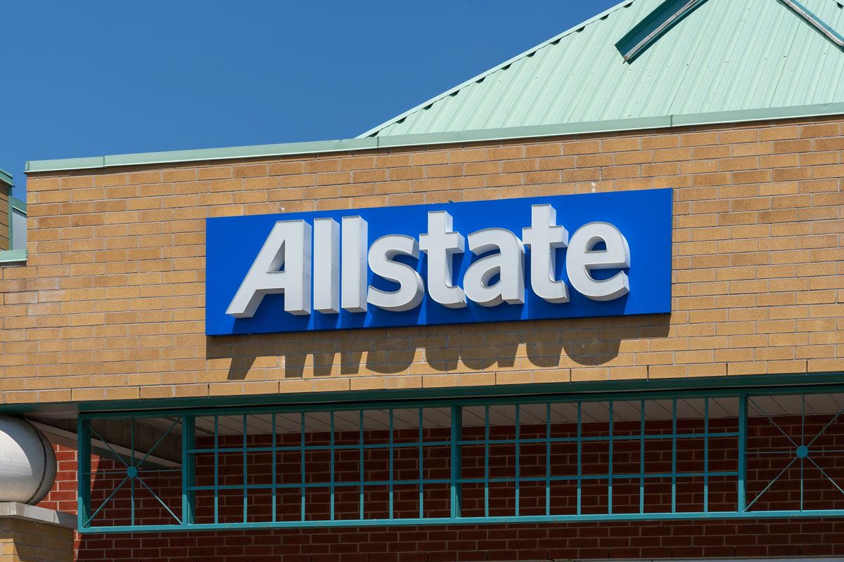 Close up of Allstate sign at its office in Oakville, ON, Canada.