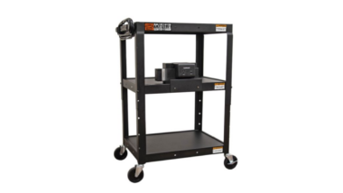 Audiovisual black metal cart with two trays