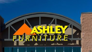 Close up of Ashley Furniture signage, representing the Ashley Furniture recall.