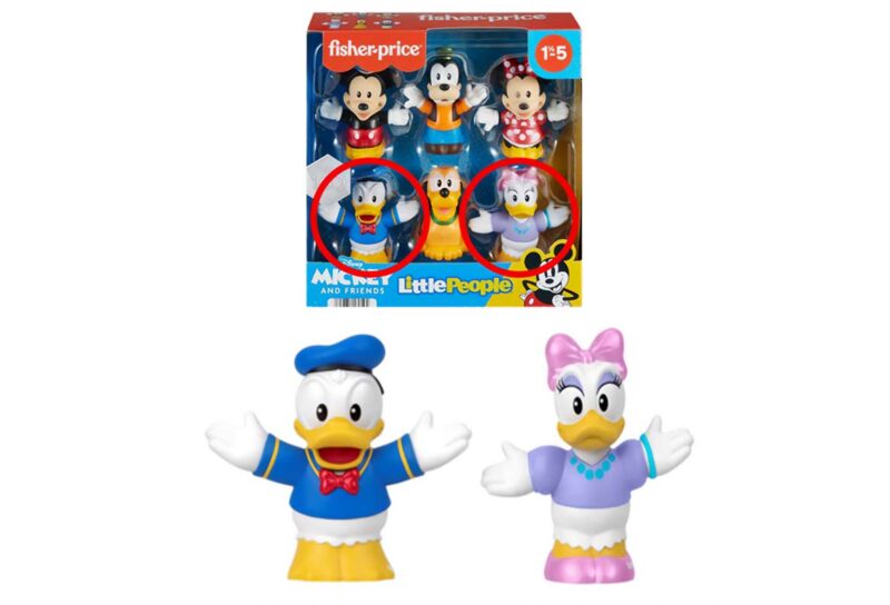 Product photo of recalled Disney figures sold by Fisher-Price, representing the Fisher-Price Donald Duck figure recall.