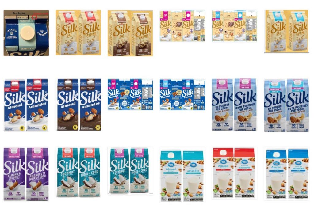 Product photo of products involved in the listeria contamination story, representing the Silk and Great Value class action.